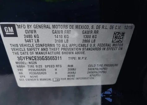 2016 Cadillac Srx Performance Collection z USA, uszkodzony, nr VIN 3GYFNCE35GS565311